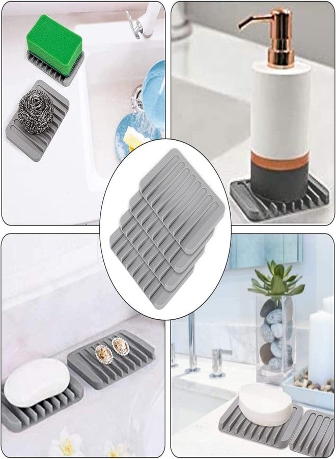 TASKHOUSE حامل صابون مرن من السيليكون من TASKHOUSE مع صينية شلال للحمام وحوض المطبخ (عبوة من 3 قطع، رمادي) - Image 3